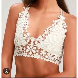 Free People Daisy‎ Bralette Womens Xs Floral Ivory Embroidered Boho Festival Bra